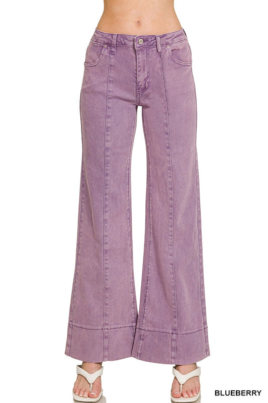 Mid Rise Wide Leg Color Denim Pants
