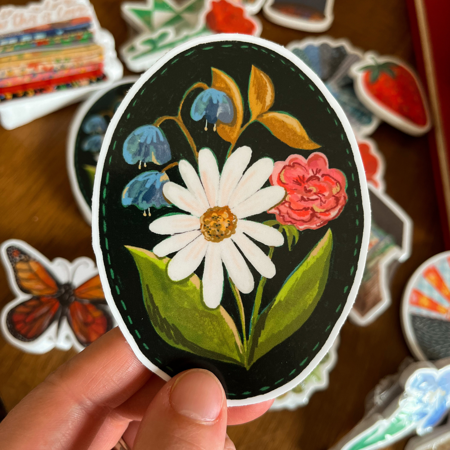 Daisy Flower Vinyl Stickers, Flower Garden Sticker, Black
