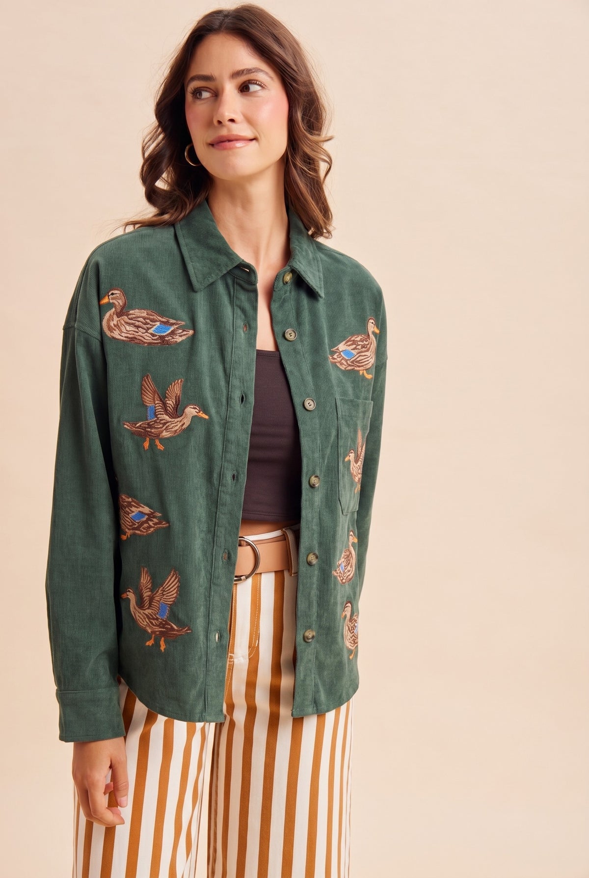 Mallard Duck Embroidery Corduroy Shirt