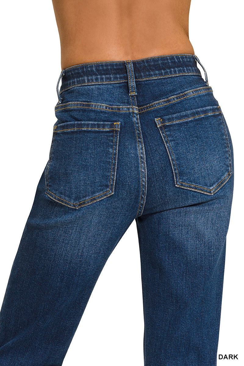Tummy Control Elastic Waist Flare Denim Pants