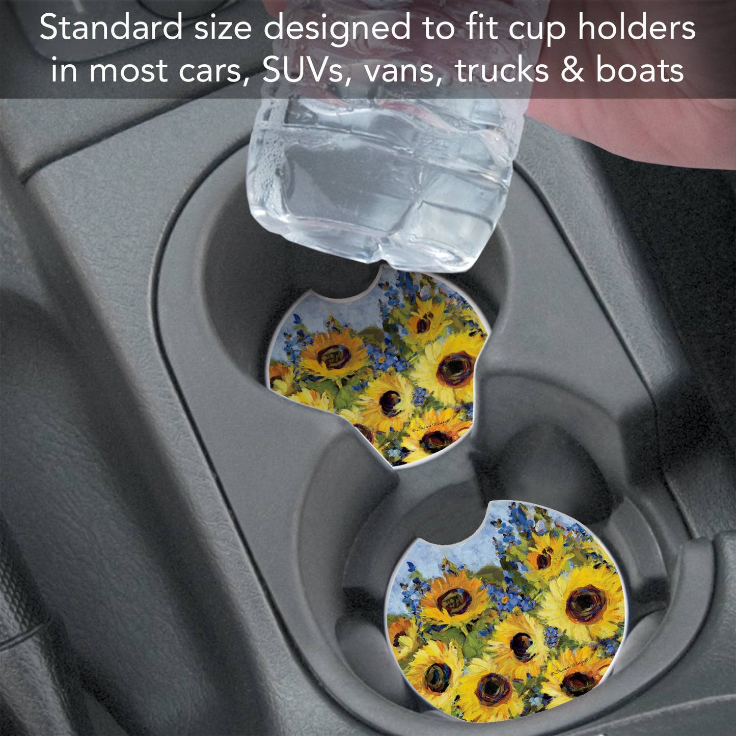"Gallery of Sunflowers" Absorbent Stone Car Coaster