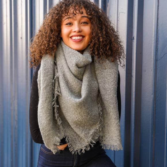 Cozy Faux Mohair Open Work Square Blanket Scarf ❄️: Sage