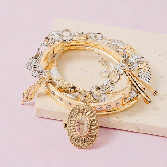 Chain Link Bangle Bracelet Set: MULTI