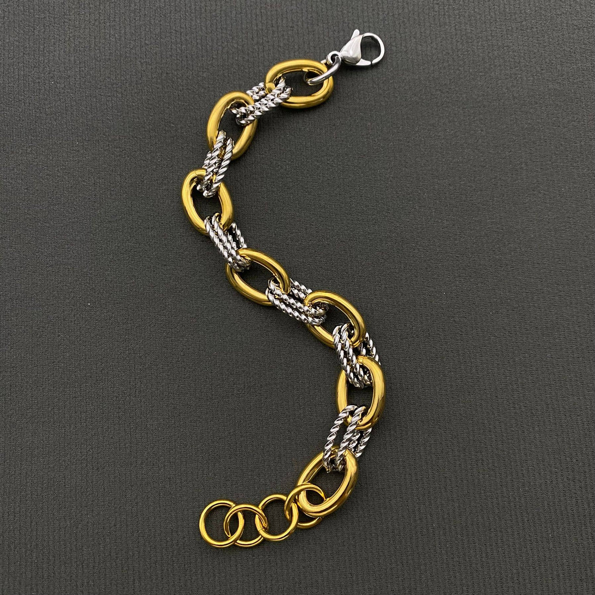 Two Tone 18K Gold Plated Stainless Steel Large Bracelet -FGS