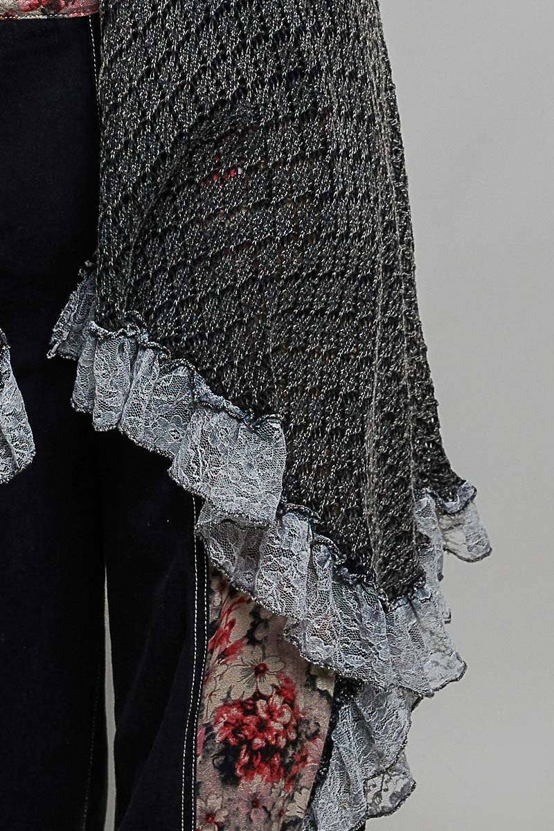 Solid Ruffle Vintage Washed Crochet Vest