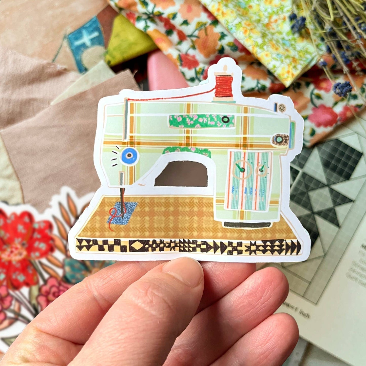 Retro Sewing Machine Vinyl Stickers, Quilt Sewing Sticker