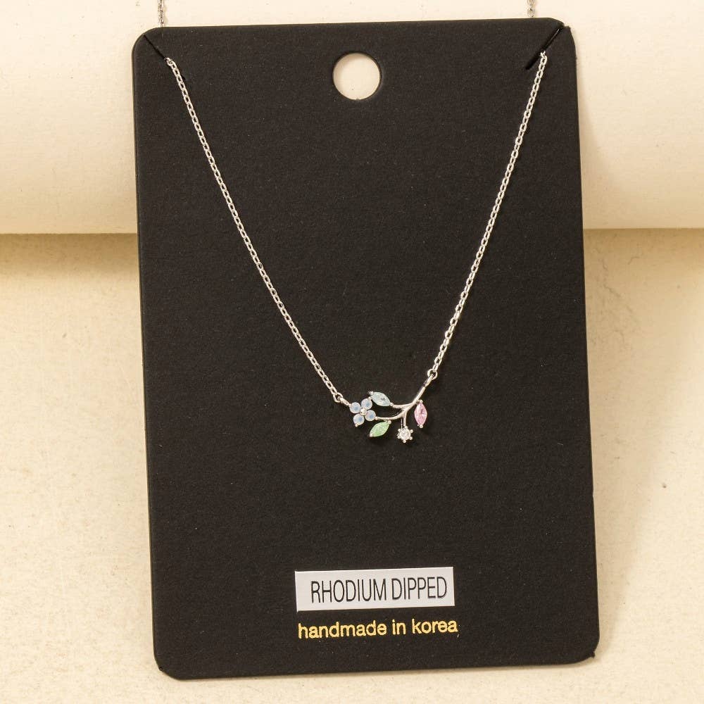 Gold Dipped Cz Flower Leaf Charm Necklace: G