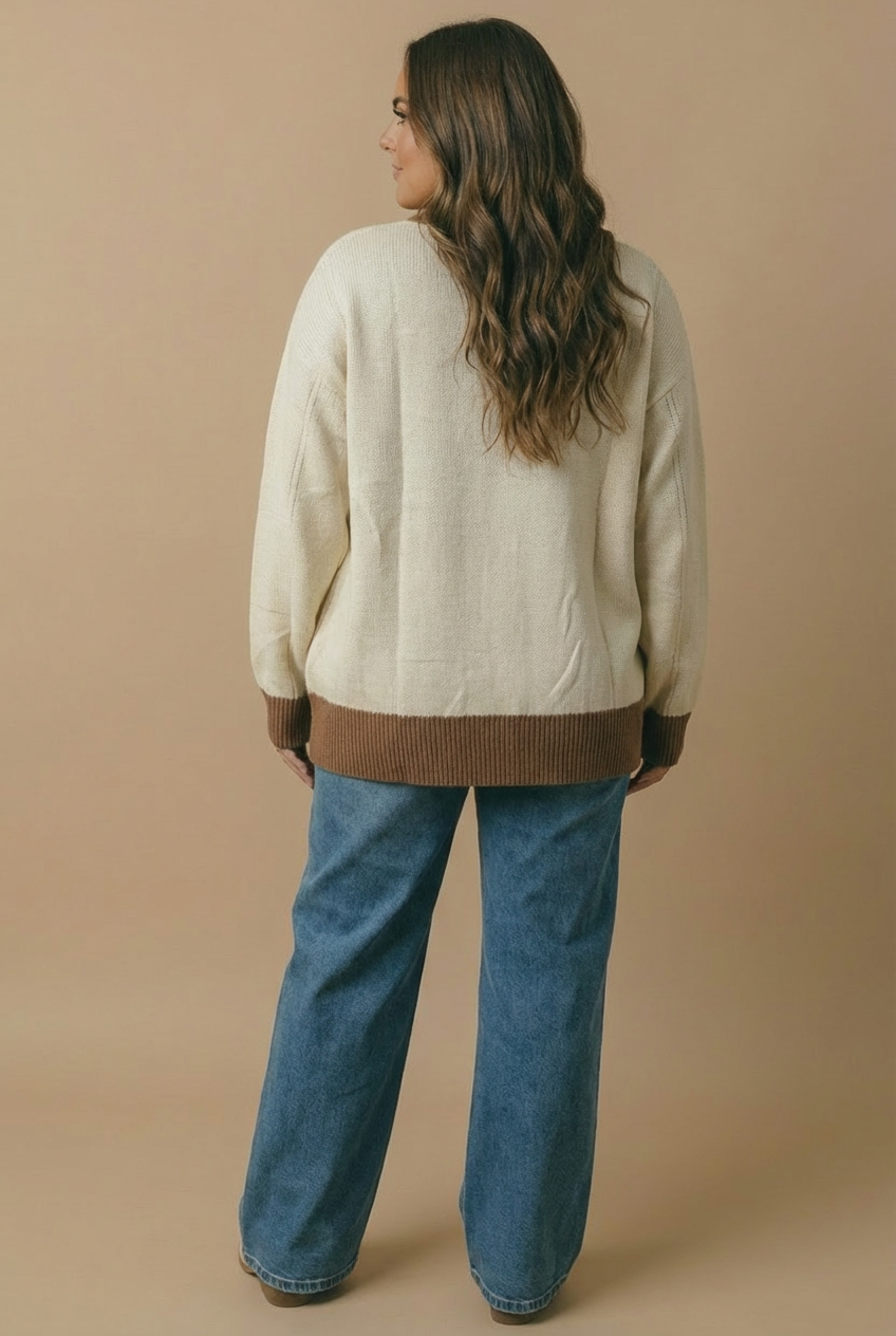 Plus Round Neck Floral Embroidery Sweater Knit Top