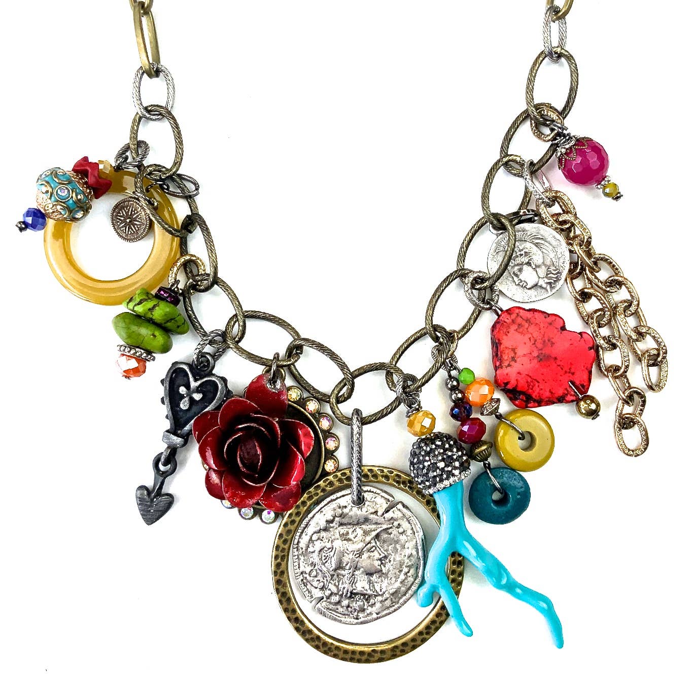 NK-Chunky Chains with Mixed Charm Dangles Pendant Necklace