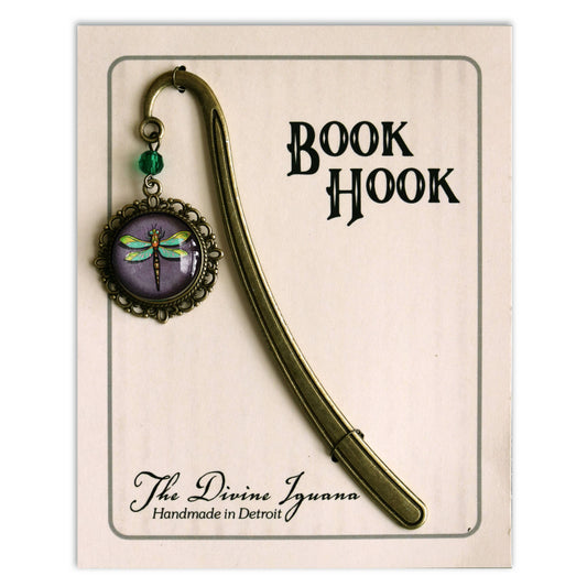 Purple Dragonfly Bronze Bookmark with Dangling Accent