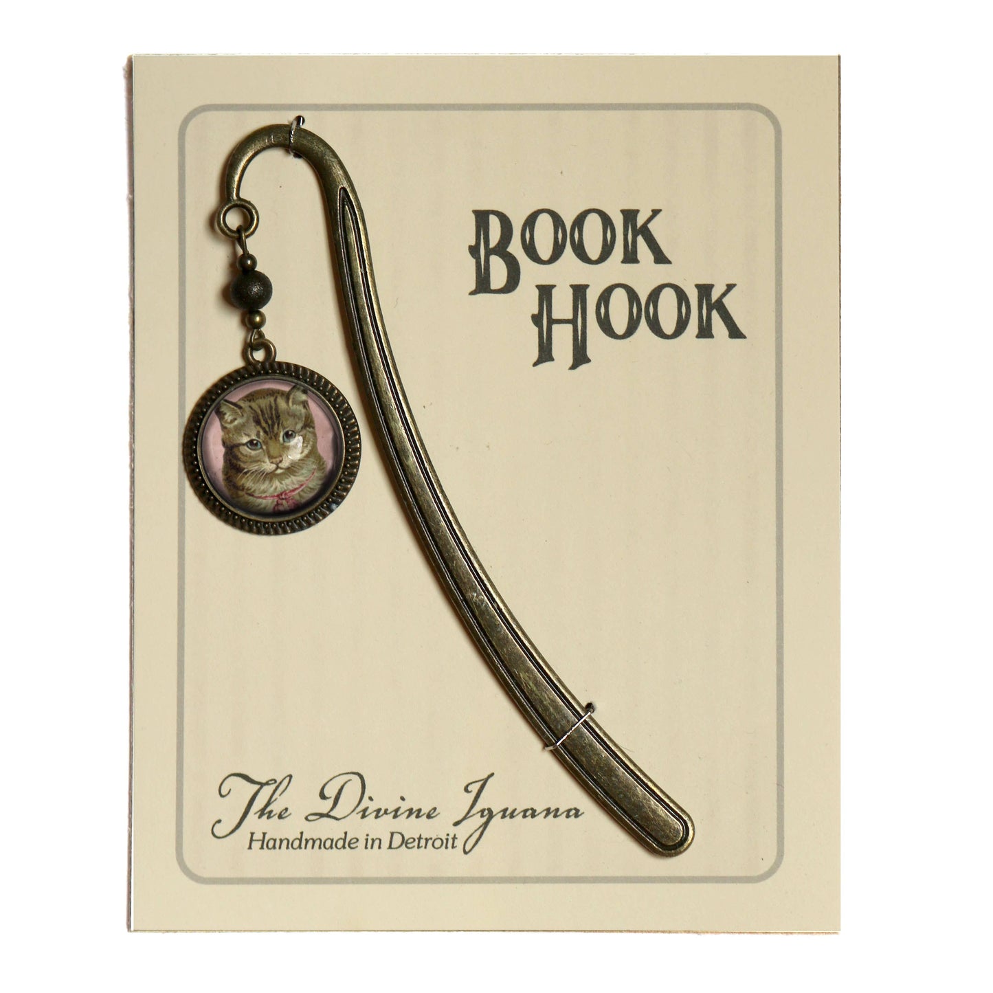 Best Friends Victorian Tabby Cat Bronze and Glass Bookmark
