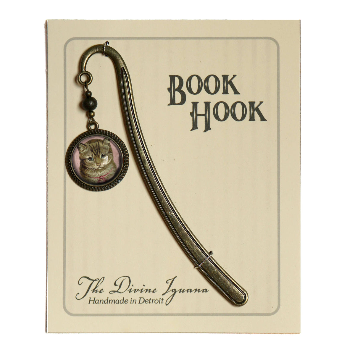 Best Friends Victorian Tabby Cat Bronze and Glass Bookmark