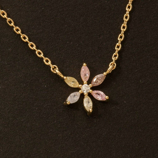 Gold Dipped Cz And Pearl Flower Charms Chain Necklace: G
