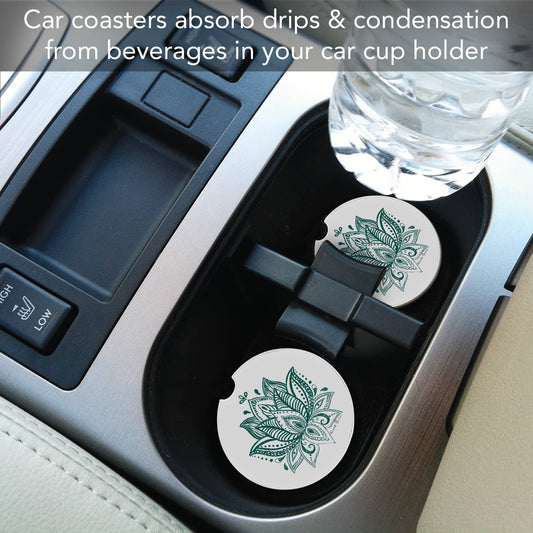 "Lotus Sketch" Absorbent Stone Car Coaster 1pk