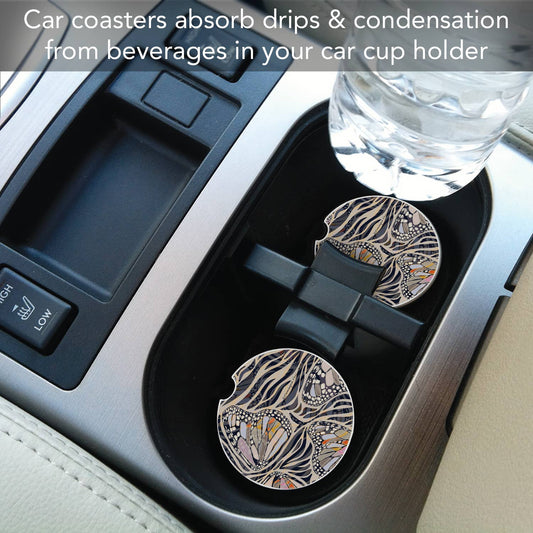 "Zebra Butterflies" Absorbent Stone Car Coaster 1pk