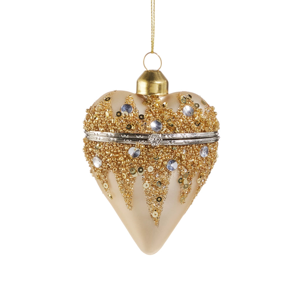 3.5" Champagne Gold Heart Box Ornament