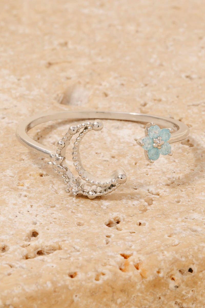 Gold Dipped Cz Moon And Star Open Band Ring: S