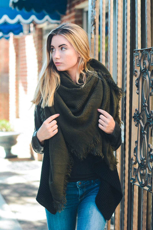 🍂 Cozy Chic: Open Weave Square Scarf Olive
