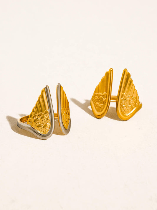 Silvane 18K Gold Non-Tarnish Angel Wing Ring: Multi-Colored