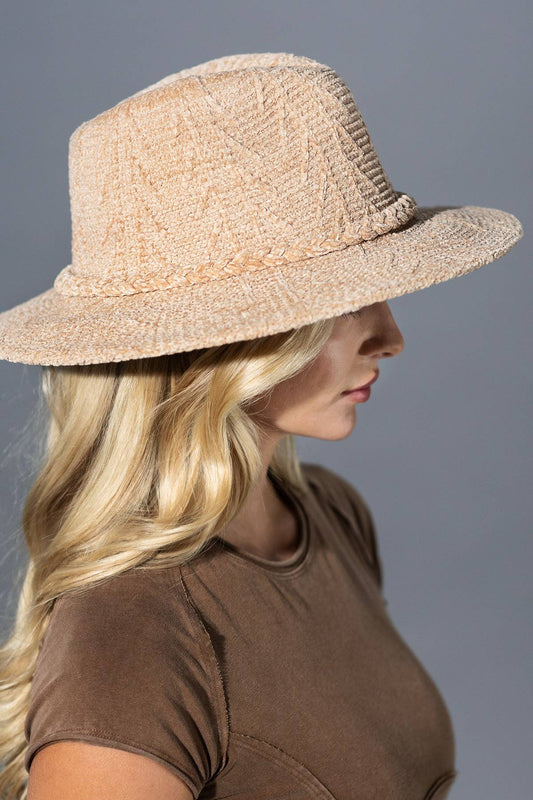 Chenille Pattern Fedora With Breaded Band : BEIGE(BE)