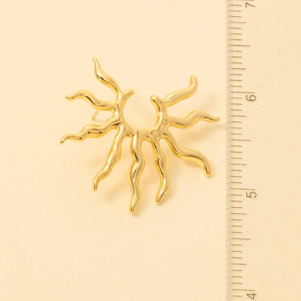 Secret Box Gold Dipped Stainless Steel Shining Sun Stud: GD