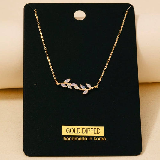 Gold Dipped Cz Leaf Branch Chain Necklace: GMI