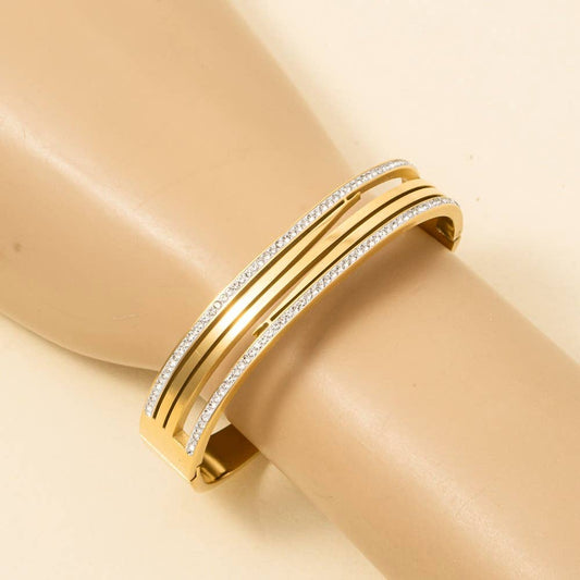 Stainless Steel Pave Trim Bangle Bracelet: G