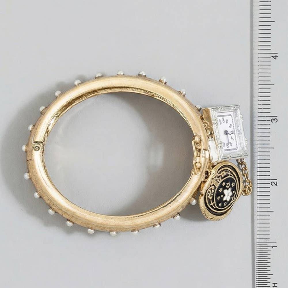 Three Piece Bangle With Charms And Watch Bracelet: GOLD