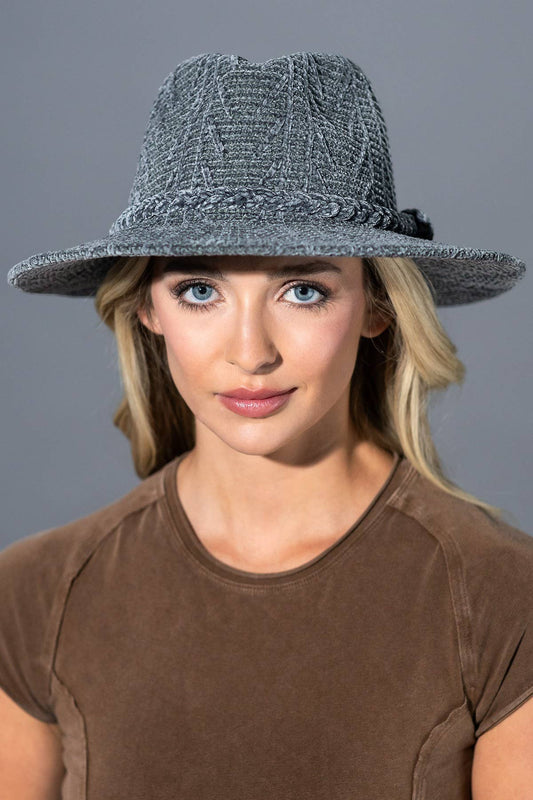 Chenille Pattern Fedora With Breaded Band : DENIM(DM)