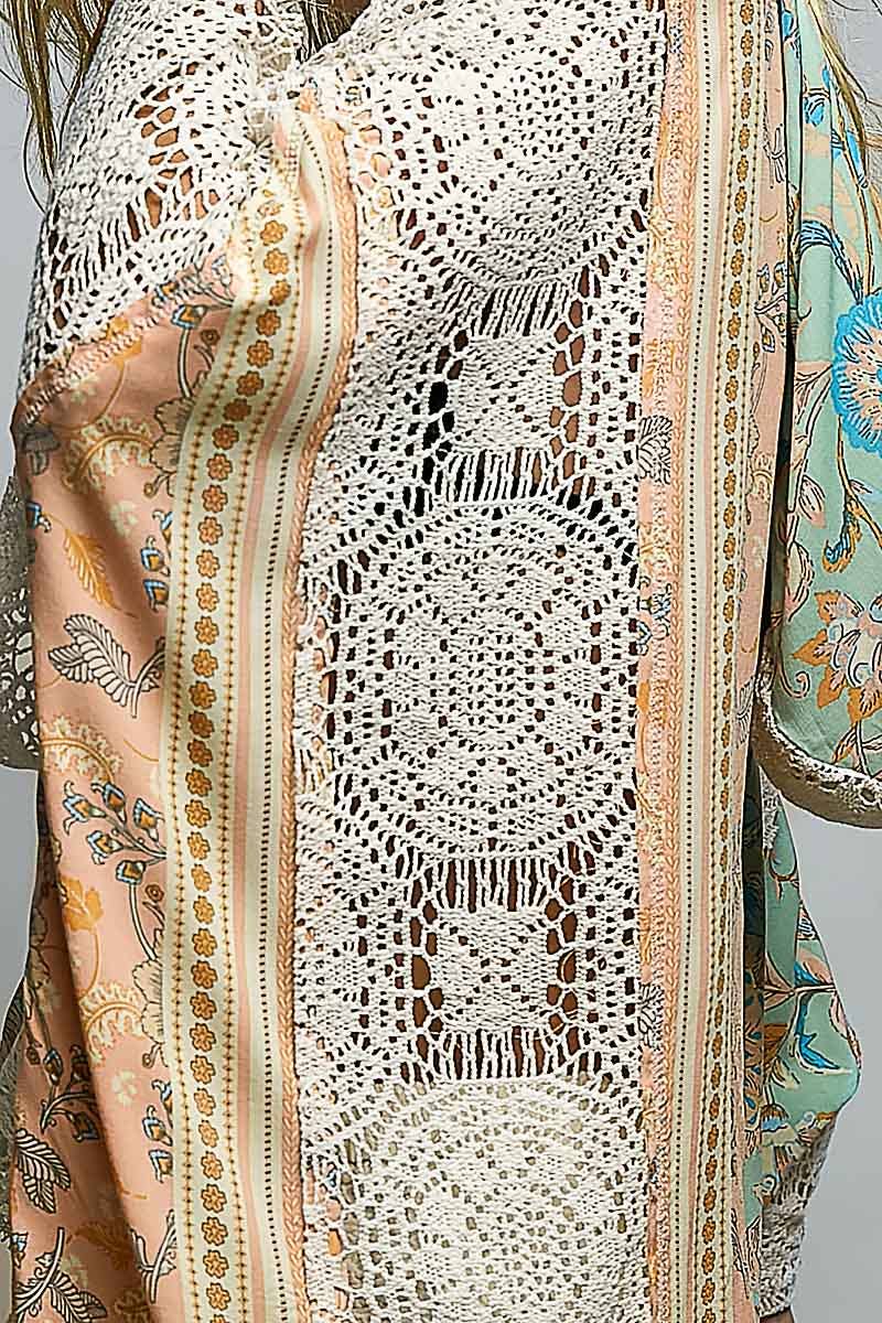 Boho Floral Crochet Patch stitch detail Hoodie Top