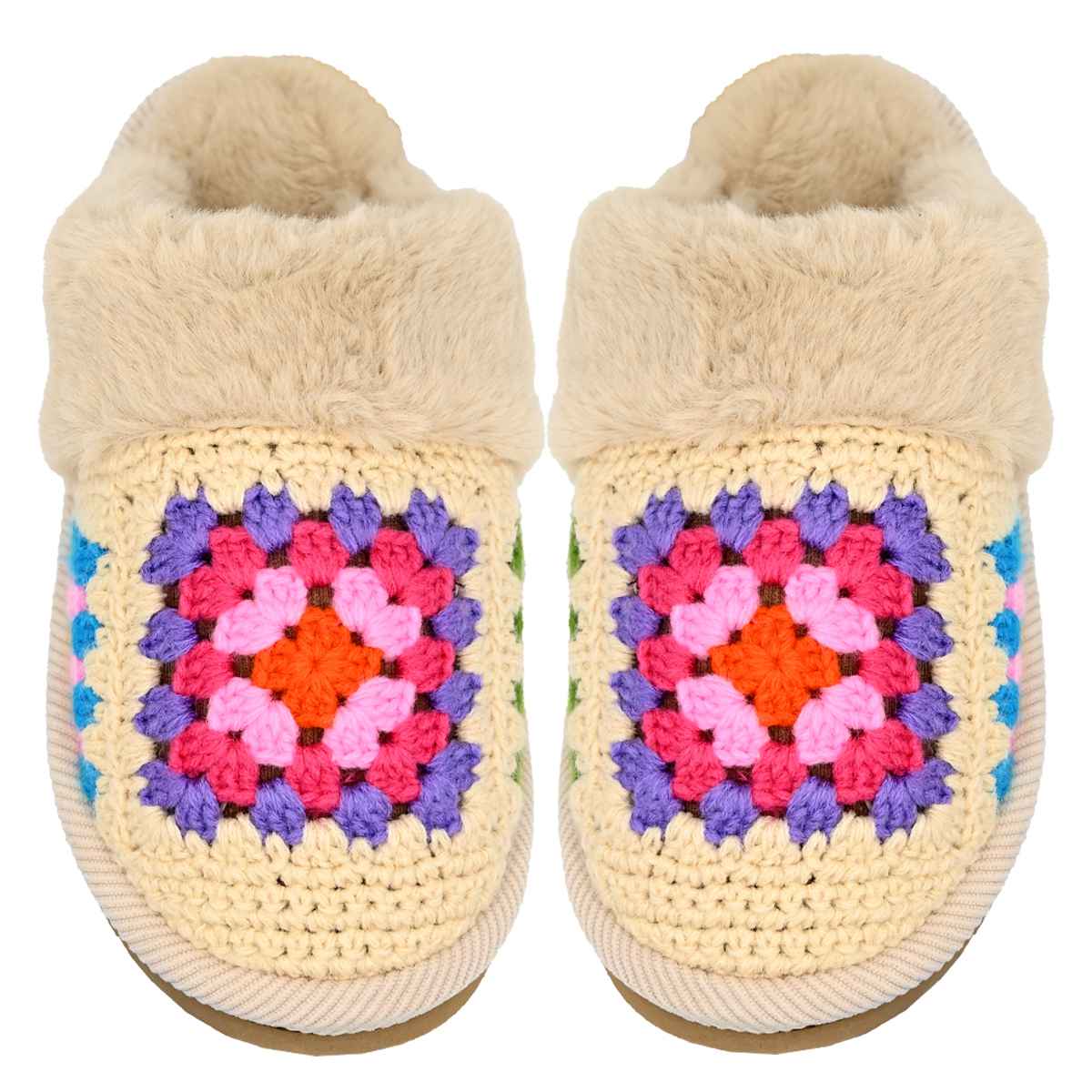 Handmade Crochet Slippers: Beige / S/M