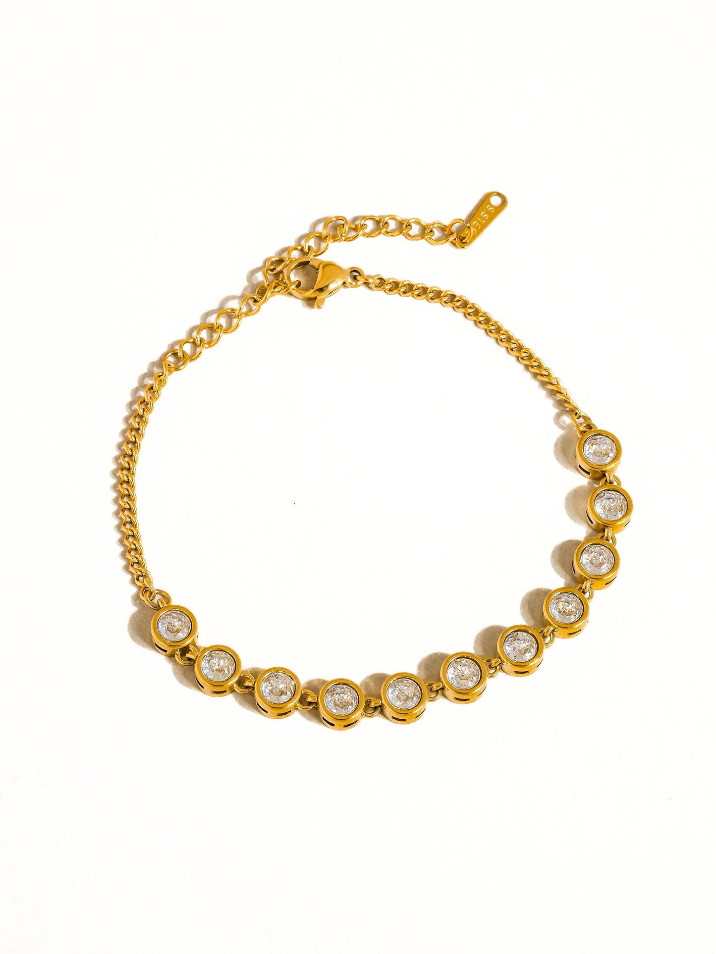 Ambrosia 18K Gold Non-Tarnish Rhinestone Chain Bracelet: Yellow Gold