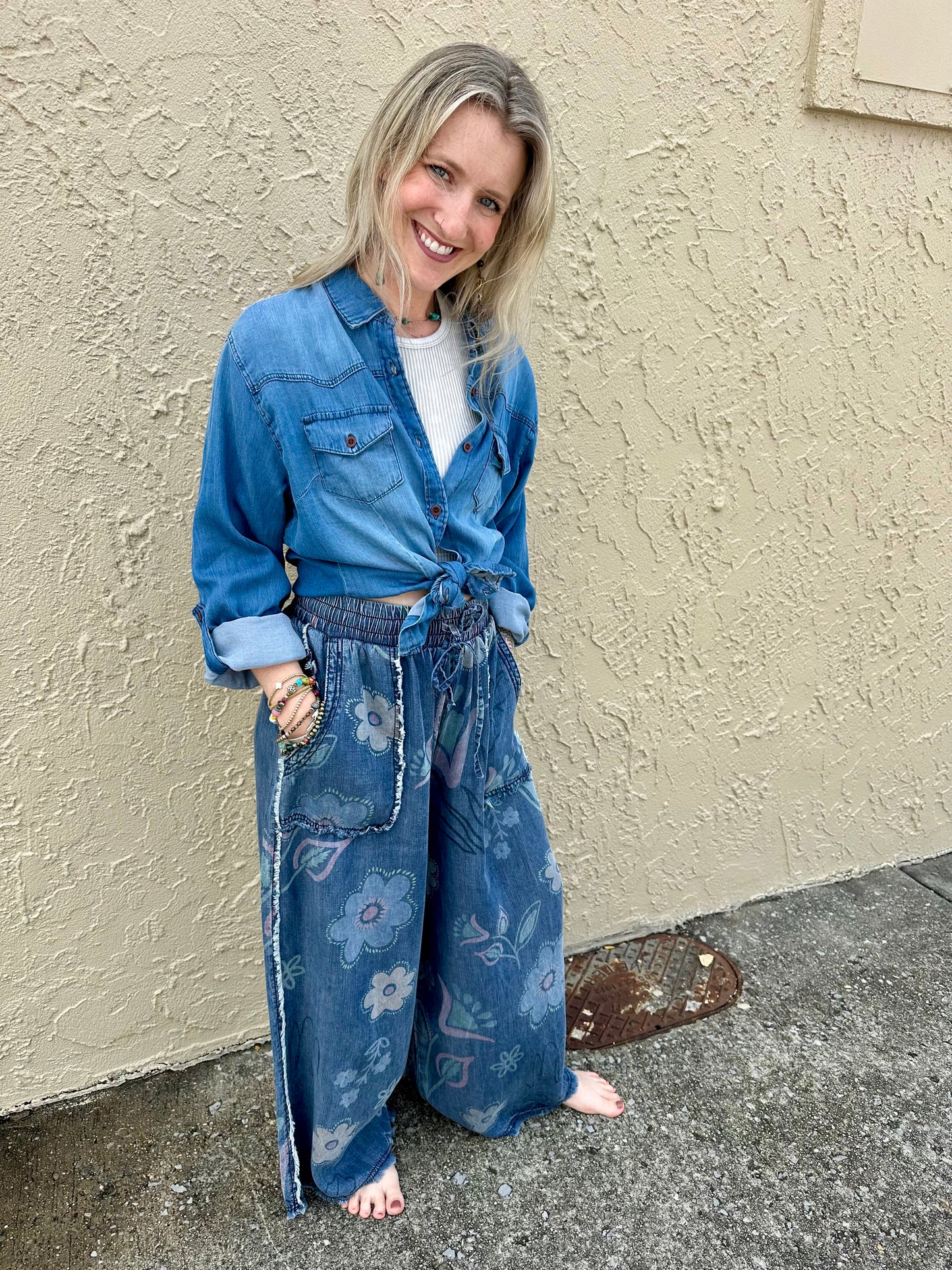 Floral Chambray Pants