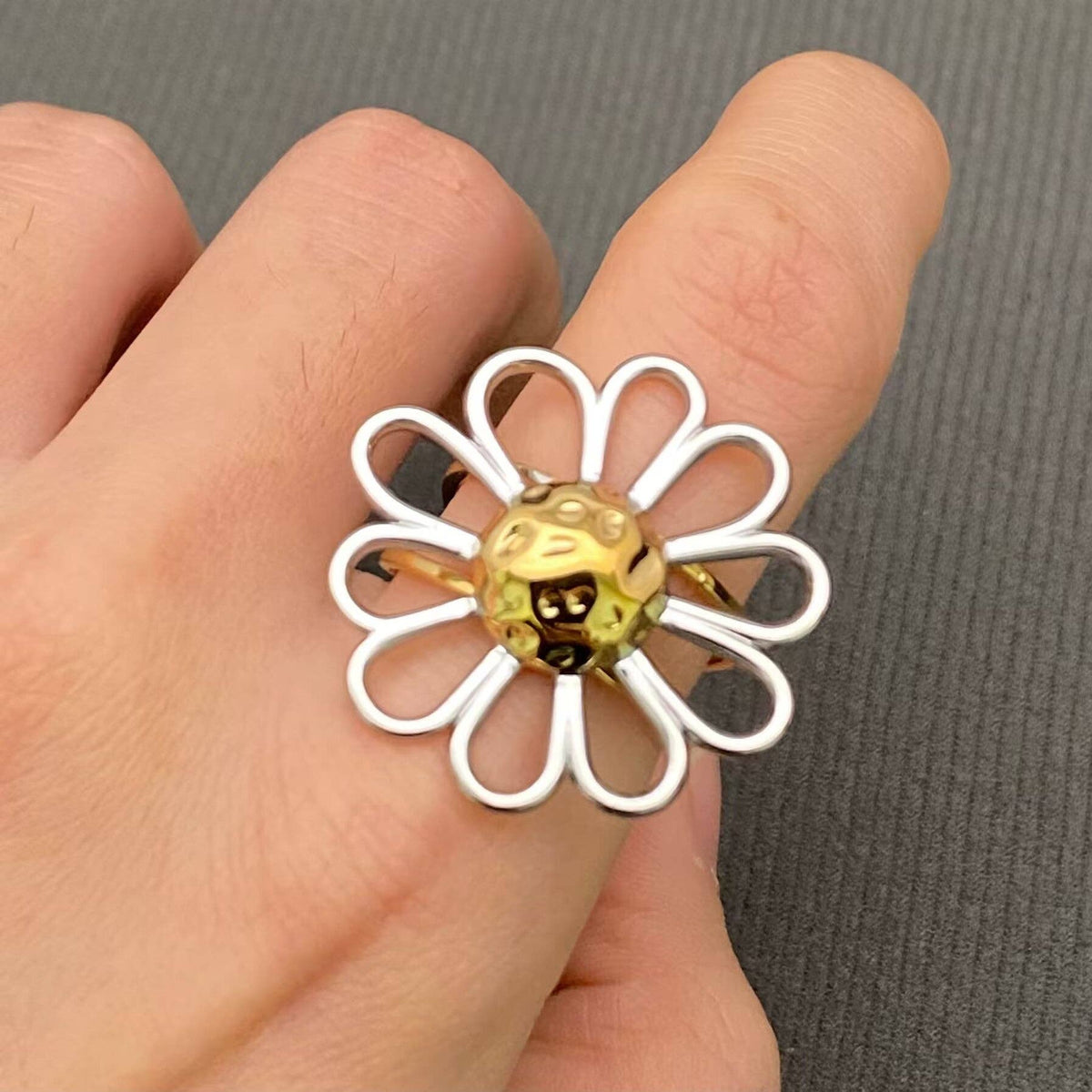 Two Tone Hollow Flower 18K Gold Plated S.Steel Ring - FGS