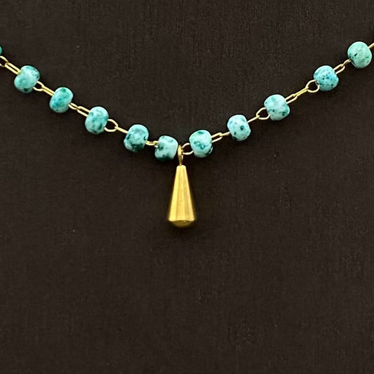 18K Golden SS Drop Charm Seed Beads Chain Necklace - FGS