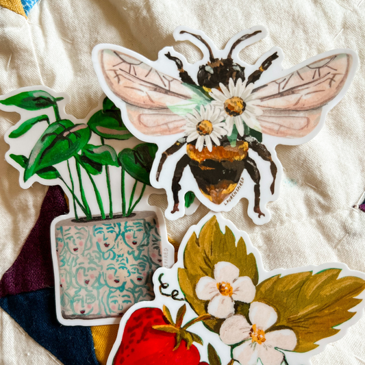Daisy Bee Vinyl Stickers, Bee with flowers, garden sticker