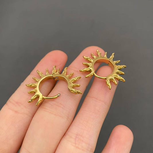 18K Gold Plated Stainless Steel Sun Huggie Earrings - FGS/MS