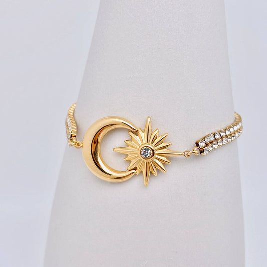 18K Gold Plated Star Moon Cubic Zirconia Bracelet - FGS/MS