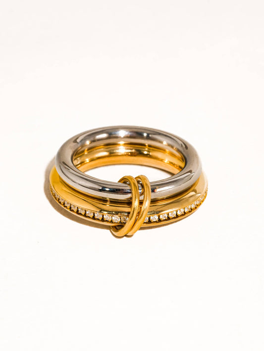 Bayard 18K Gold Non-Tarnish Multi Stack CZ Band Ring: Multi-Colored / 8