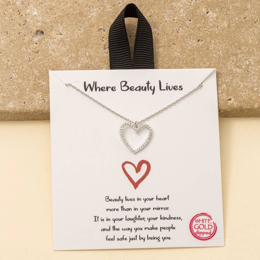 Gold Dipped Outline Cz Pave Heart Pendant Necklace: GDCRY