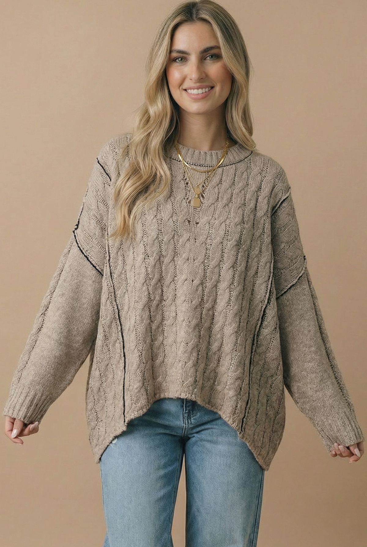 Cable Knit Oversize Pullover Sweater Knit Top