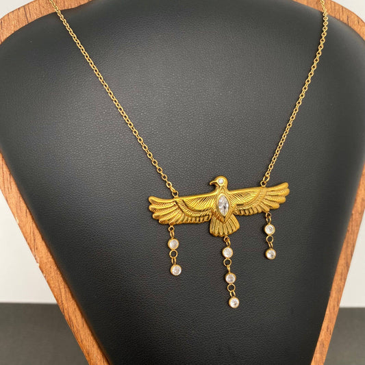 Zircon Inlaid Bird Charm 18K Golden S.Steel Necklace - FGS