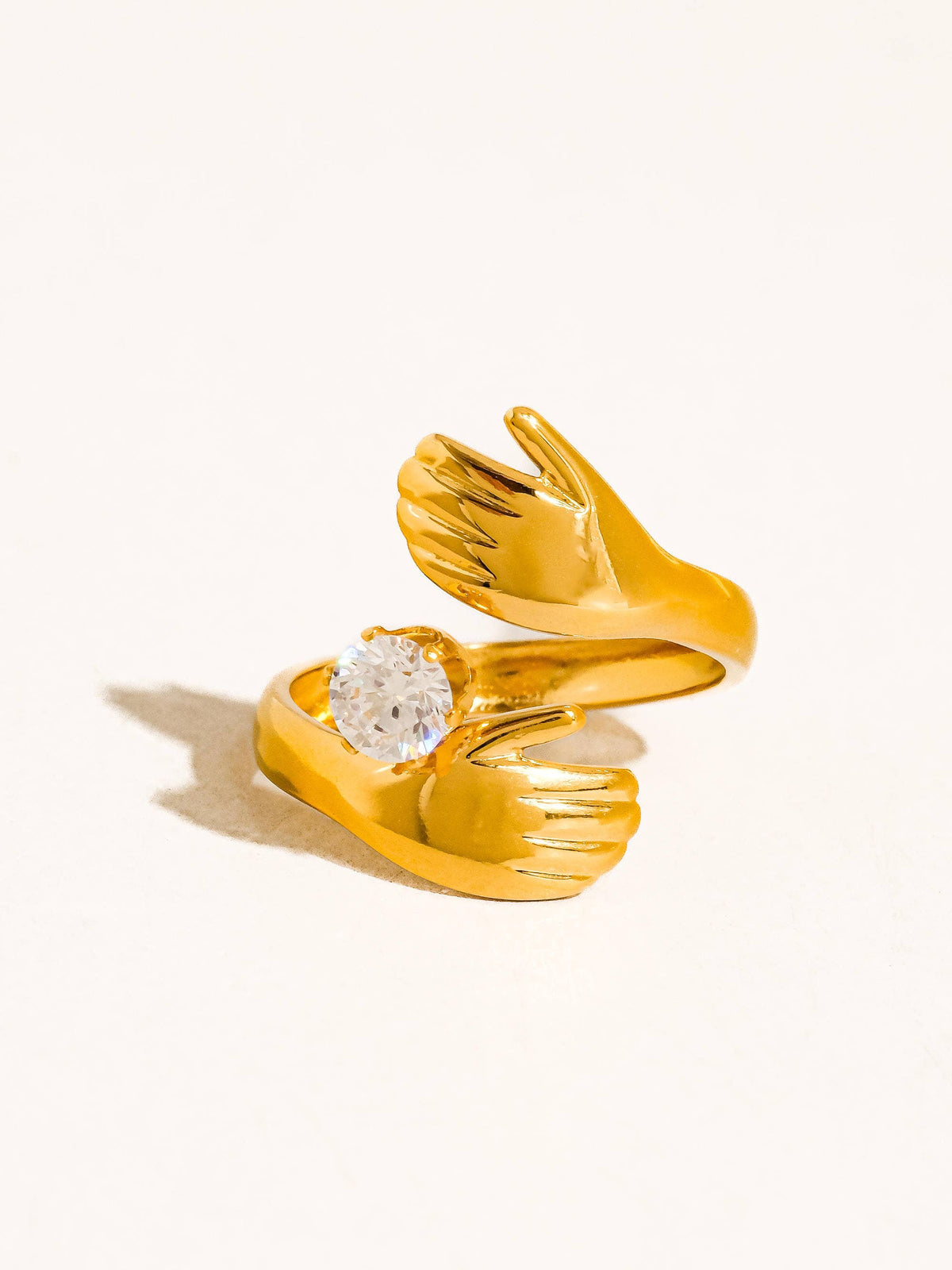 Zyne 18K Gold Non-Tarnish Hands Embrace CZ Ring: Yellow Gold