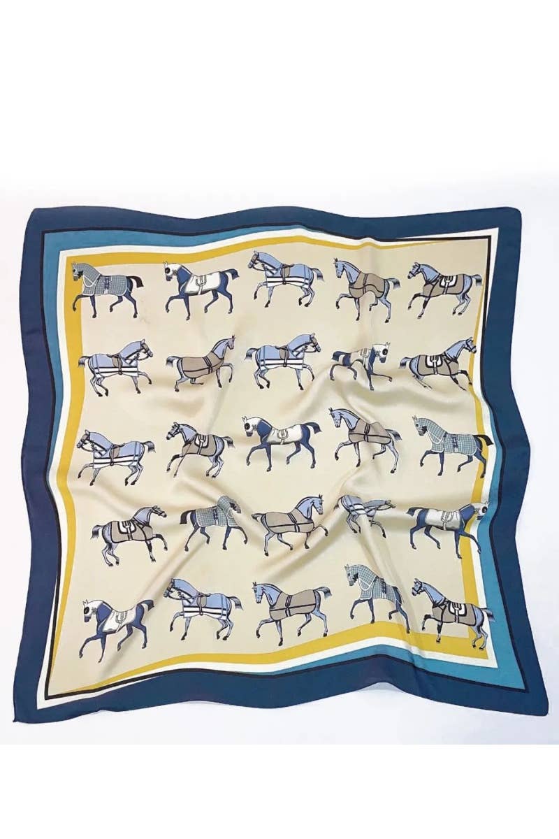 Equestrian Bandana Scarf – Horse Print Silk-Style Neckwear