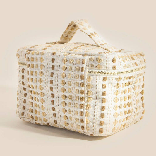 Textured Cream Makeup Case Cosmetic Bag: WH