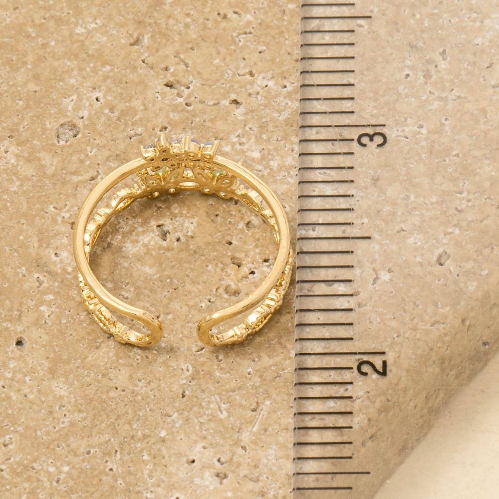 Gold Dipped Cz Butterfly And Flower Ring: G