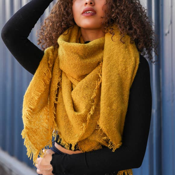 Cozy Faux Mohair Open Work Square Blanket Scarf ❄️: Mustard