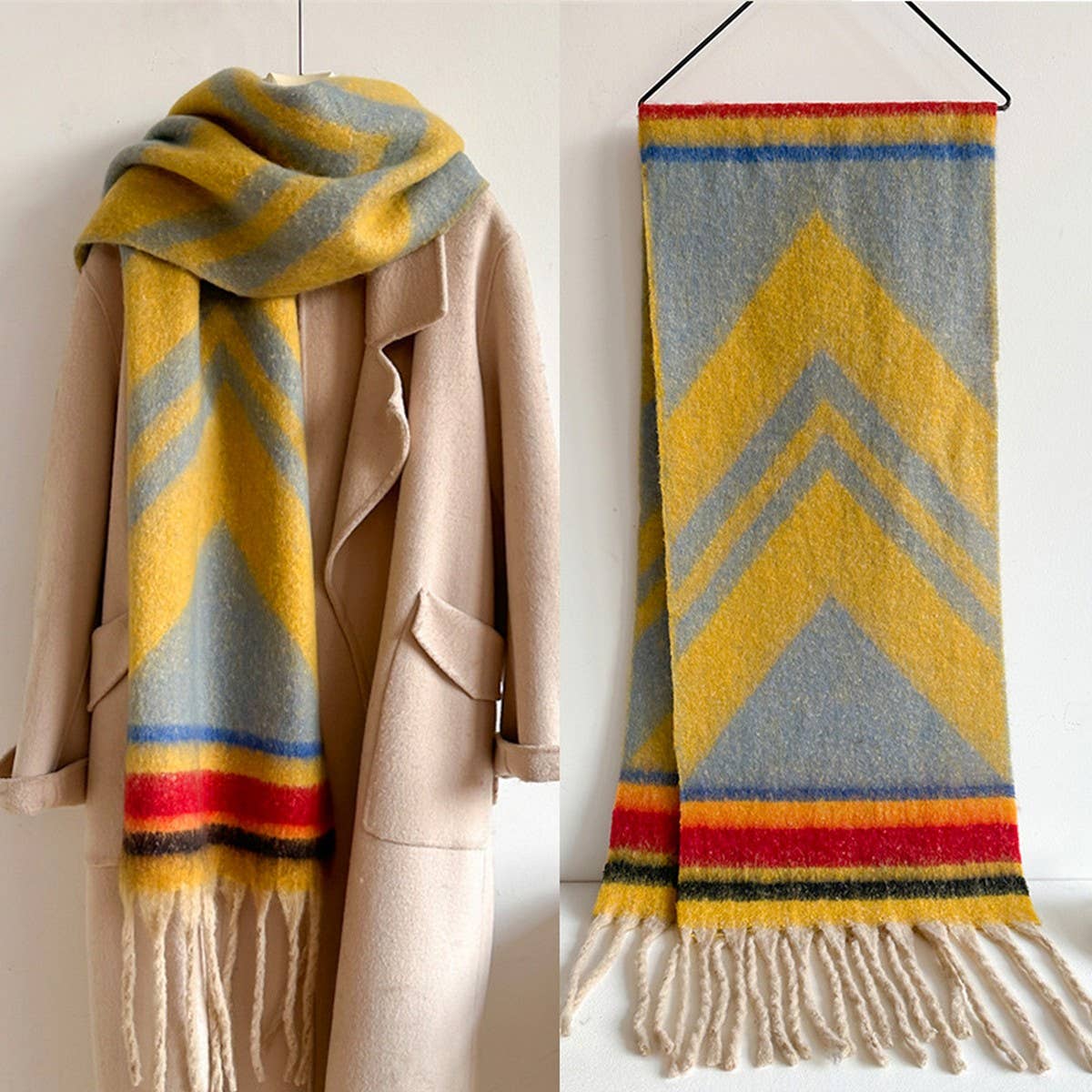 Autumn Winter Long Scarf - Thick Cozy Wrap_CWASC0974: KHAKI / (OS) 2