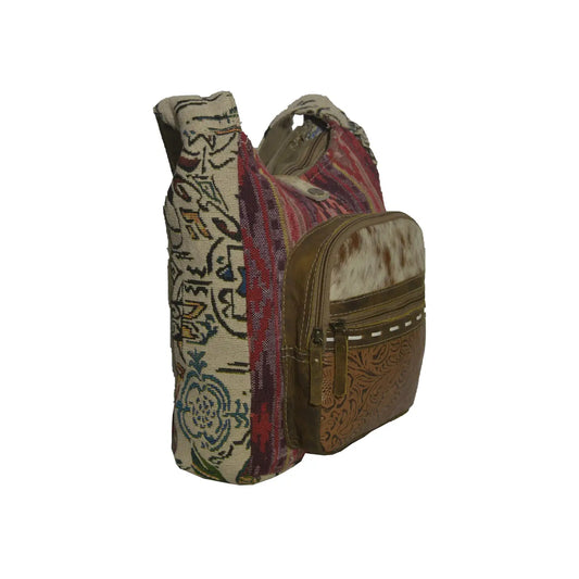 Gorgeous Leather and Bohemian tapestry Thela Shoulder Bag