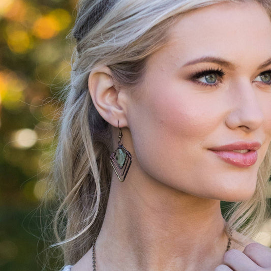 Banjara Prehnite Diamond Shaped Earrings